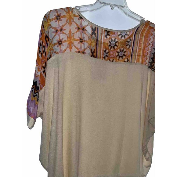 M/L Hem & Thread junior Aztec blouse rayon/polyester/spandex multicolor hand was - Picture 4 of 4
